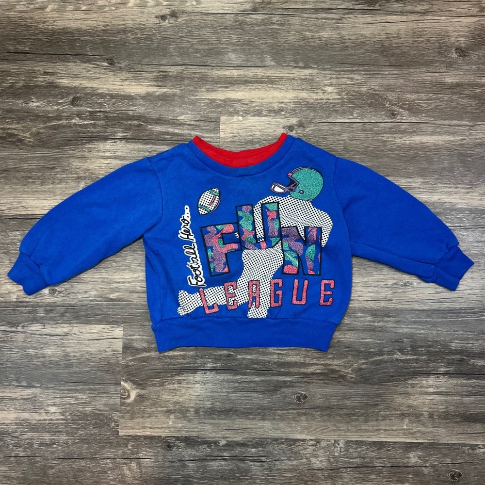 Vintage 90s Toddler Football Graphic Sweatshirt Fun League Blue Retro‎ Kids 12m